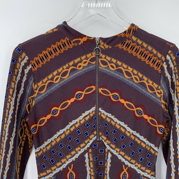 Free People Stella retro mod shift dress chocolate brown chain long sleeve Small - Picture 3 of 5